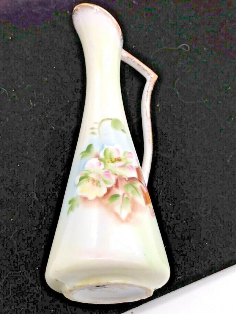 Vintage Lefton China Miniature Bud Vase with Floral Design Stands 5 1/2"